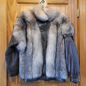Women's Vintage 1980's Leather and Fox Fur Coat w Detachable Leather Sleeves Lrg